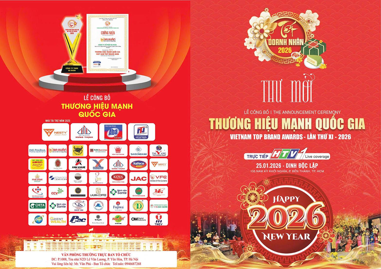 Lễ tôn vinh Thương hiệu Mạnh Quốc gia 2026 tại TP Hồ Chí Minh, truyền hình trực tiếp trên HTV1
